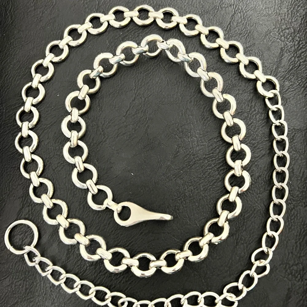 Vintage Silver Tone Chunky Round Link Chain Waist Belt 38 Inch Size Medium Y2K